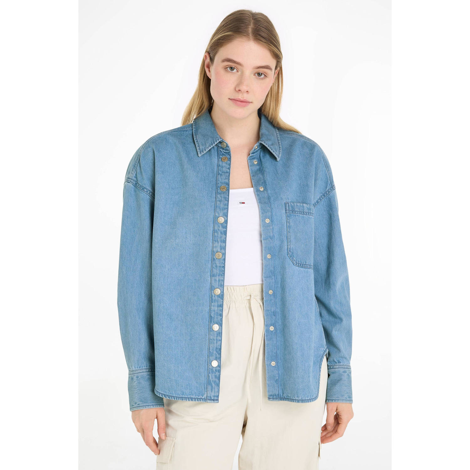 Tommy Jeans blouse van katoen medium blue denim