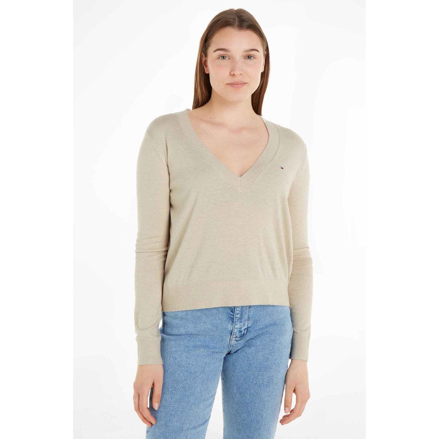 Tommy Jeans gebreide trui met logo beige