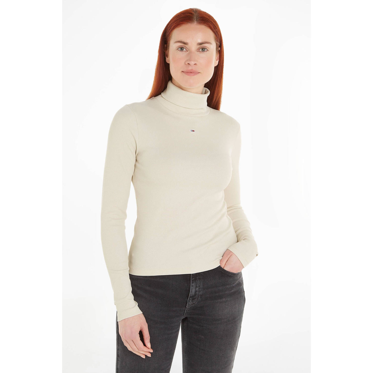 TOMMY JEANS Shirt met staande kraag Essential Rib Shirt Slim Turtelneck Rollkragen Longsleeve