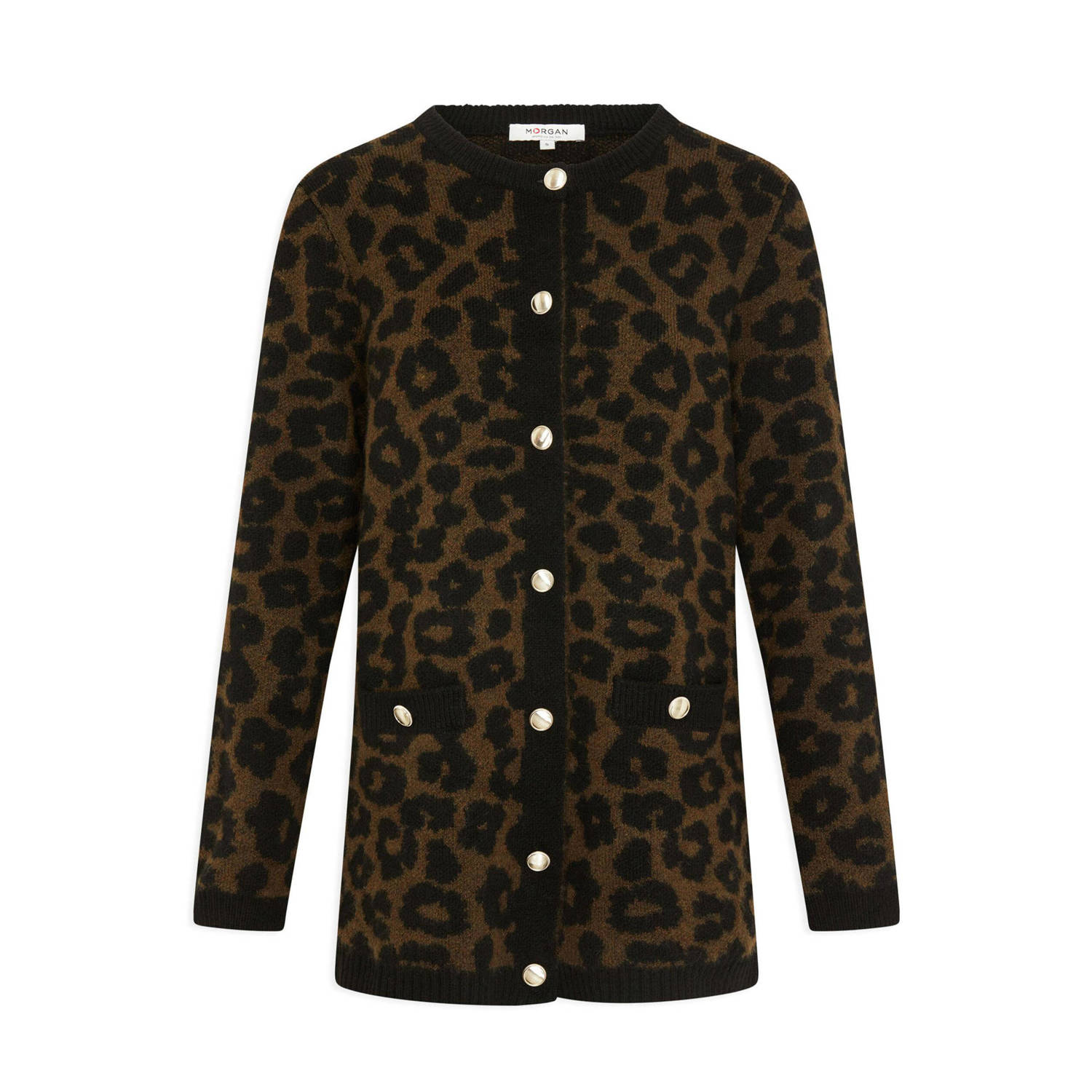Morgan gebreid vest met panterprint zwart bruin