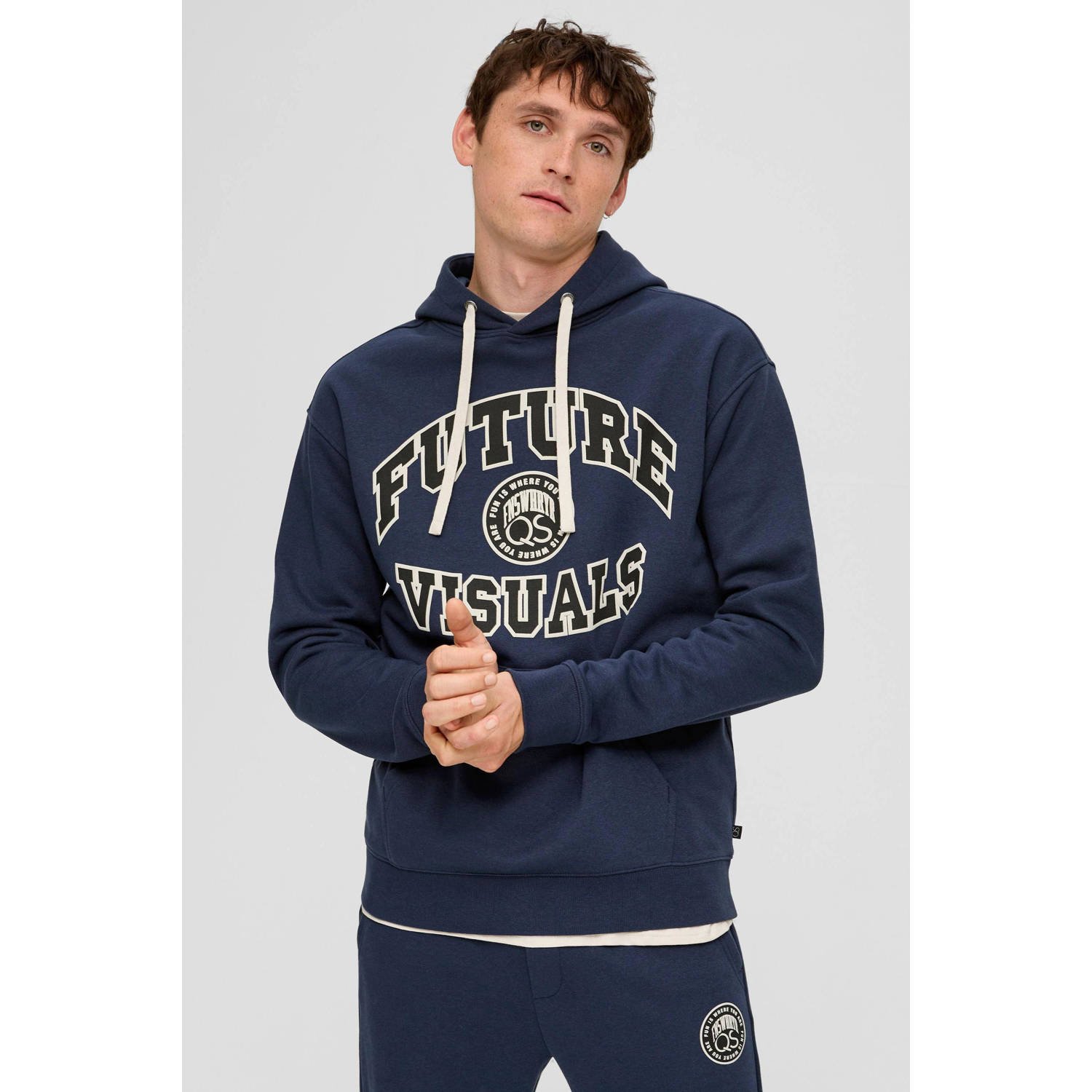 Q S by s.Oliver hoodie met printopdruk donkerblauw