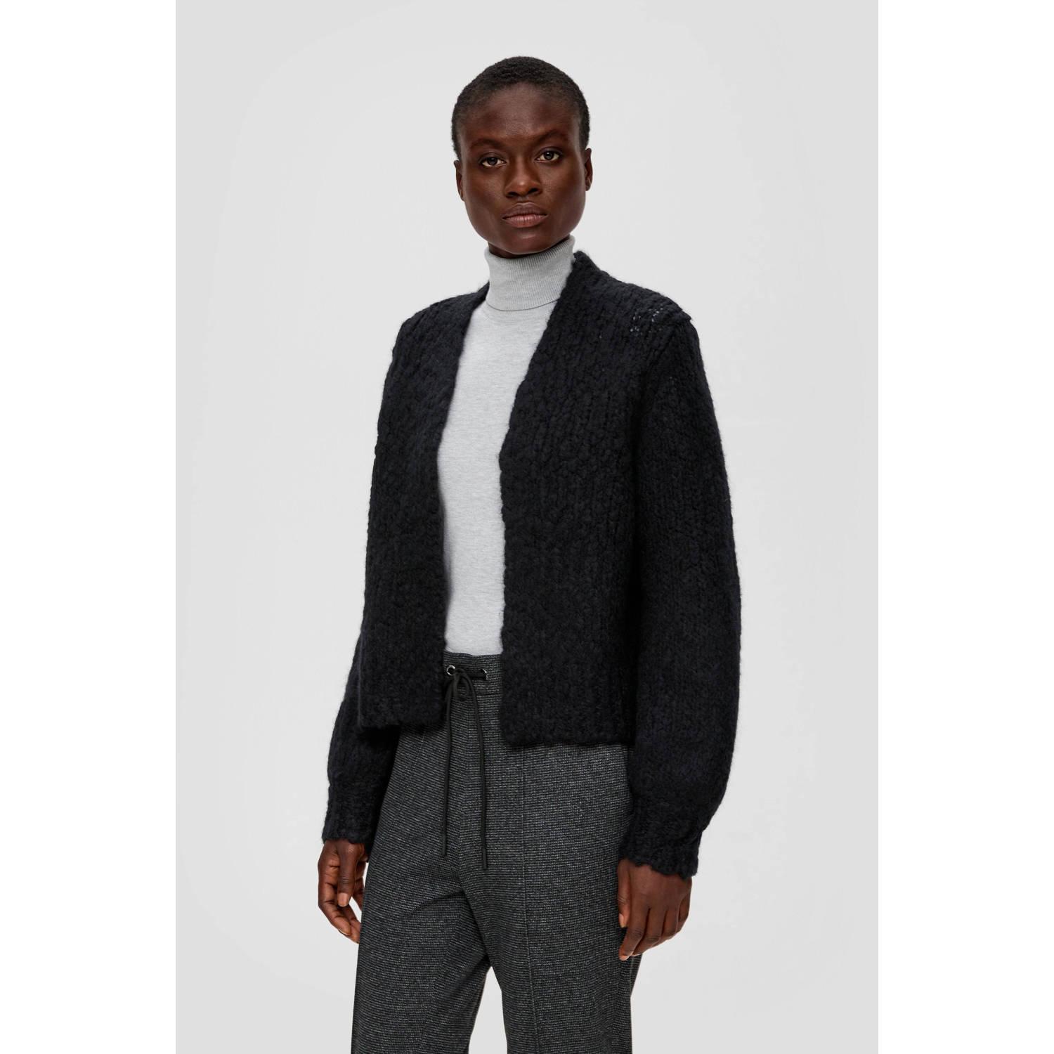 S.Oliver BLACK LABEL grofgebreid vest met wol zwart