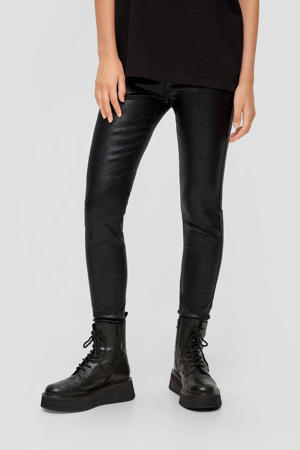 coated high waist super skinny broek met glitters zwart