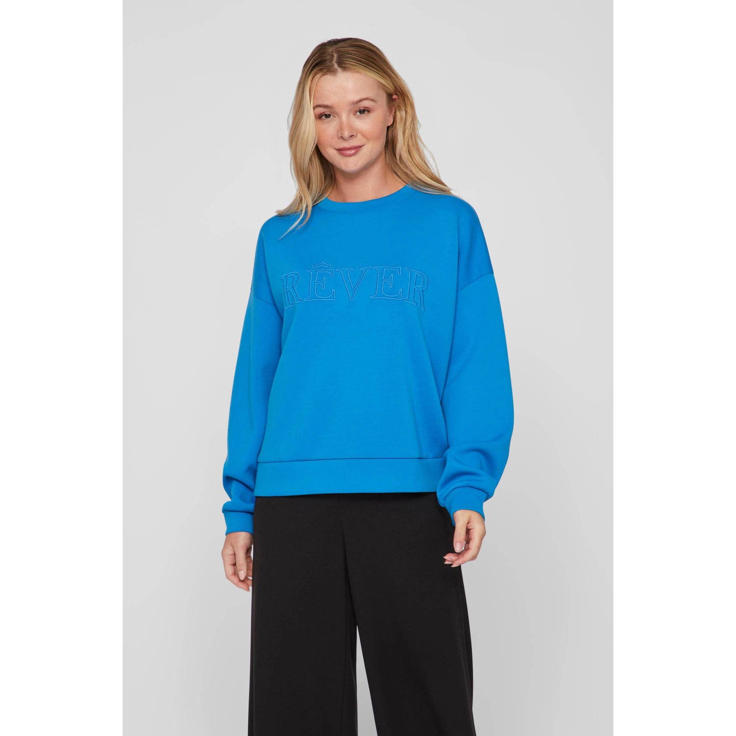 VILA sweater VIREFLECT met tekst blauw