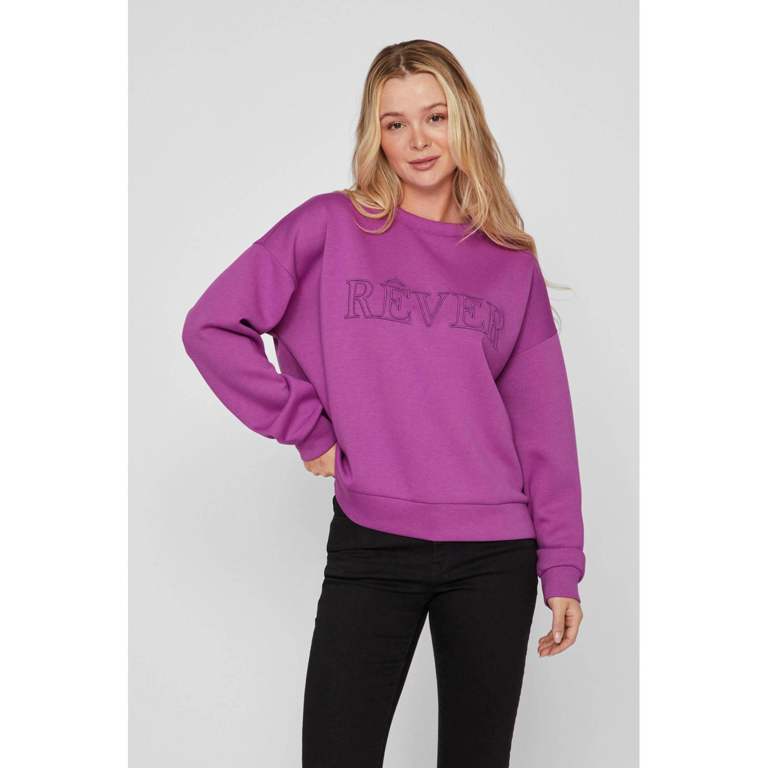 VILA sweater VIREFLECT met tekst paars