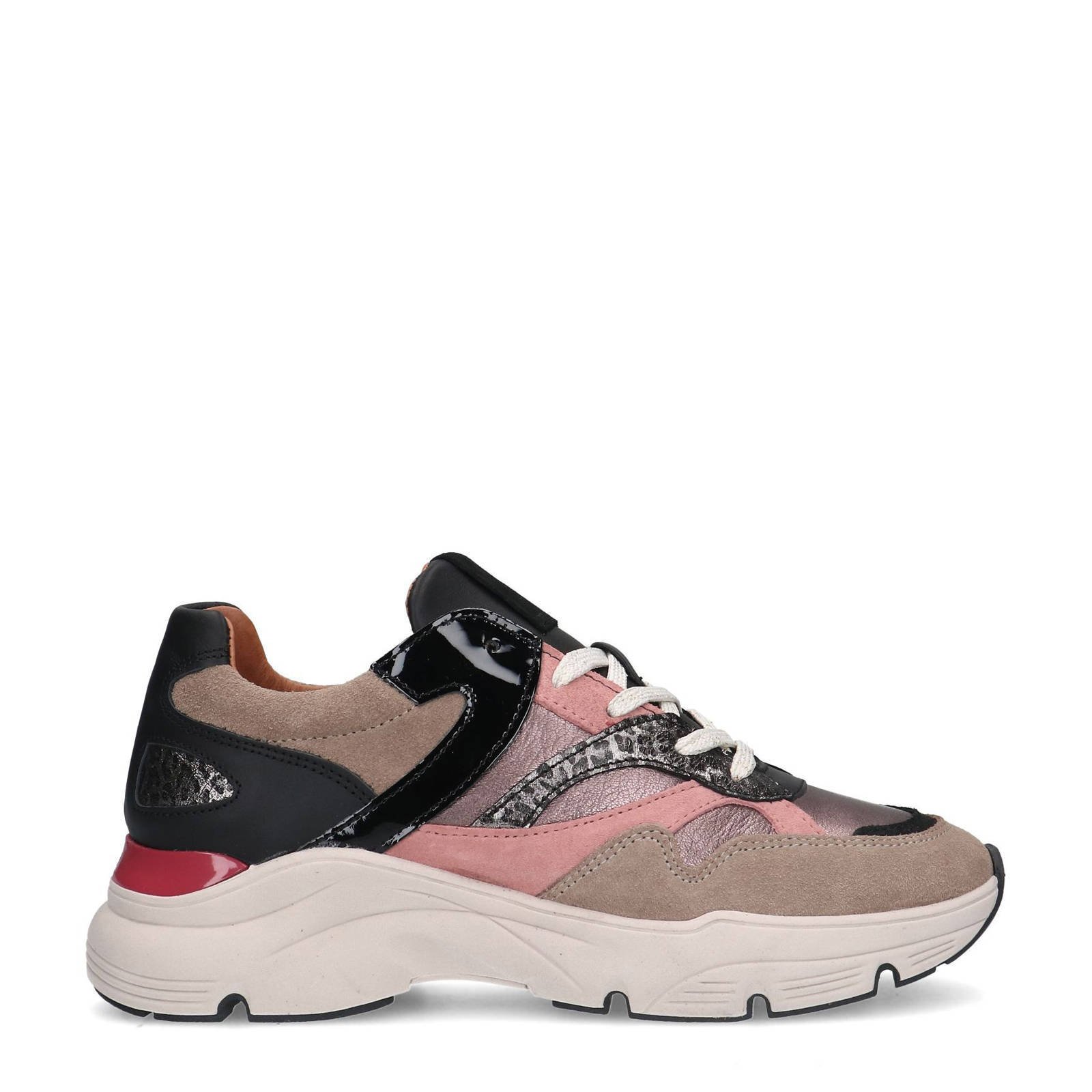 Manfield leren sneakers beige wehkamp