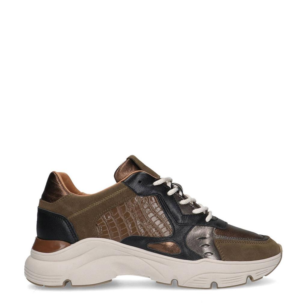 Bruine dames Manfield chunky leren sneakers met veters