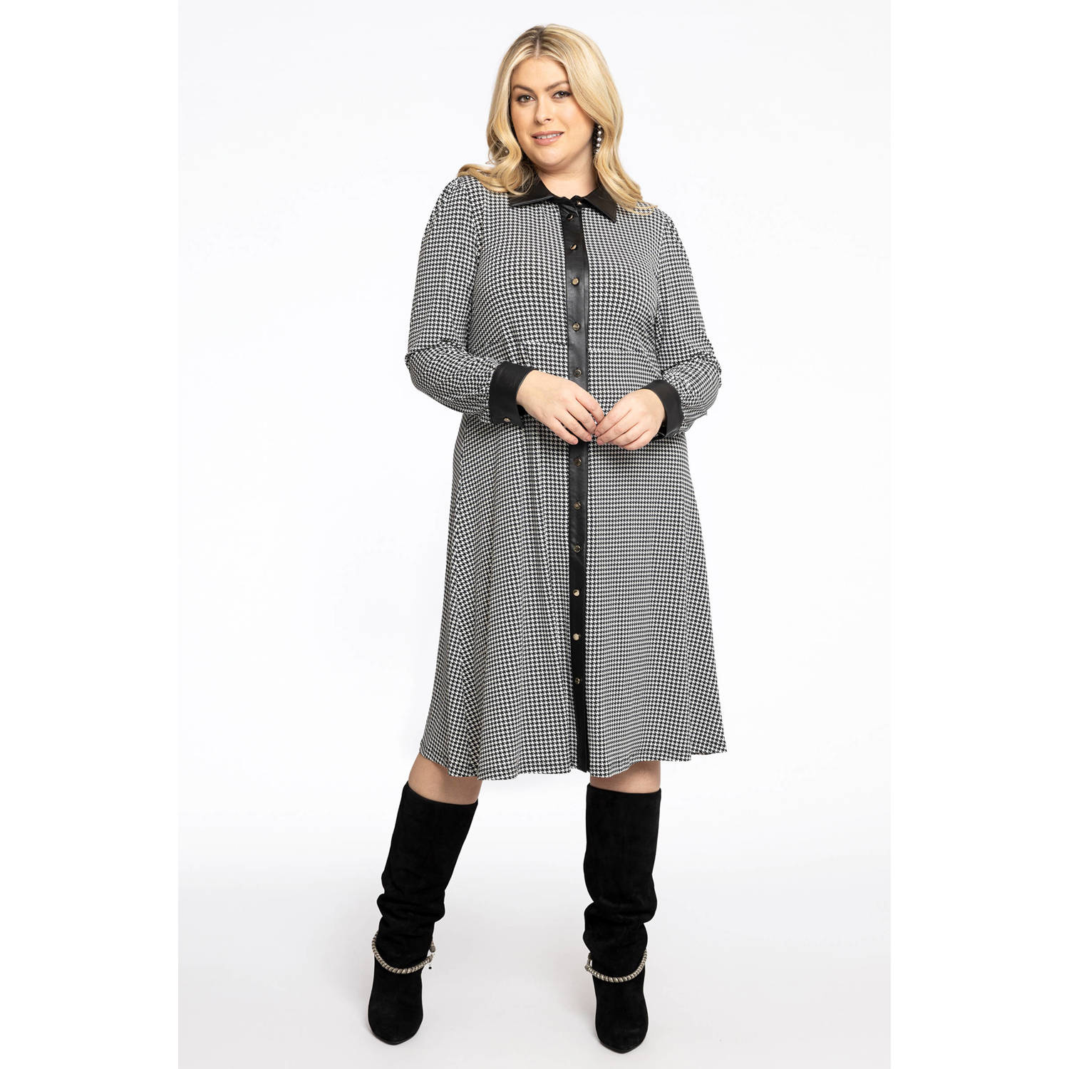 YOEK blousejurk met pied-de-poule zwart wit