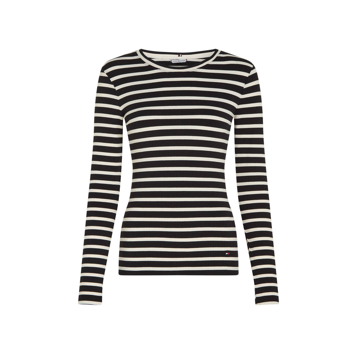 TOMMY HILFIGER Dames Tops & T-shirts Slim 5x2 Rib Stripe C-nk Ls Zwart