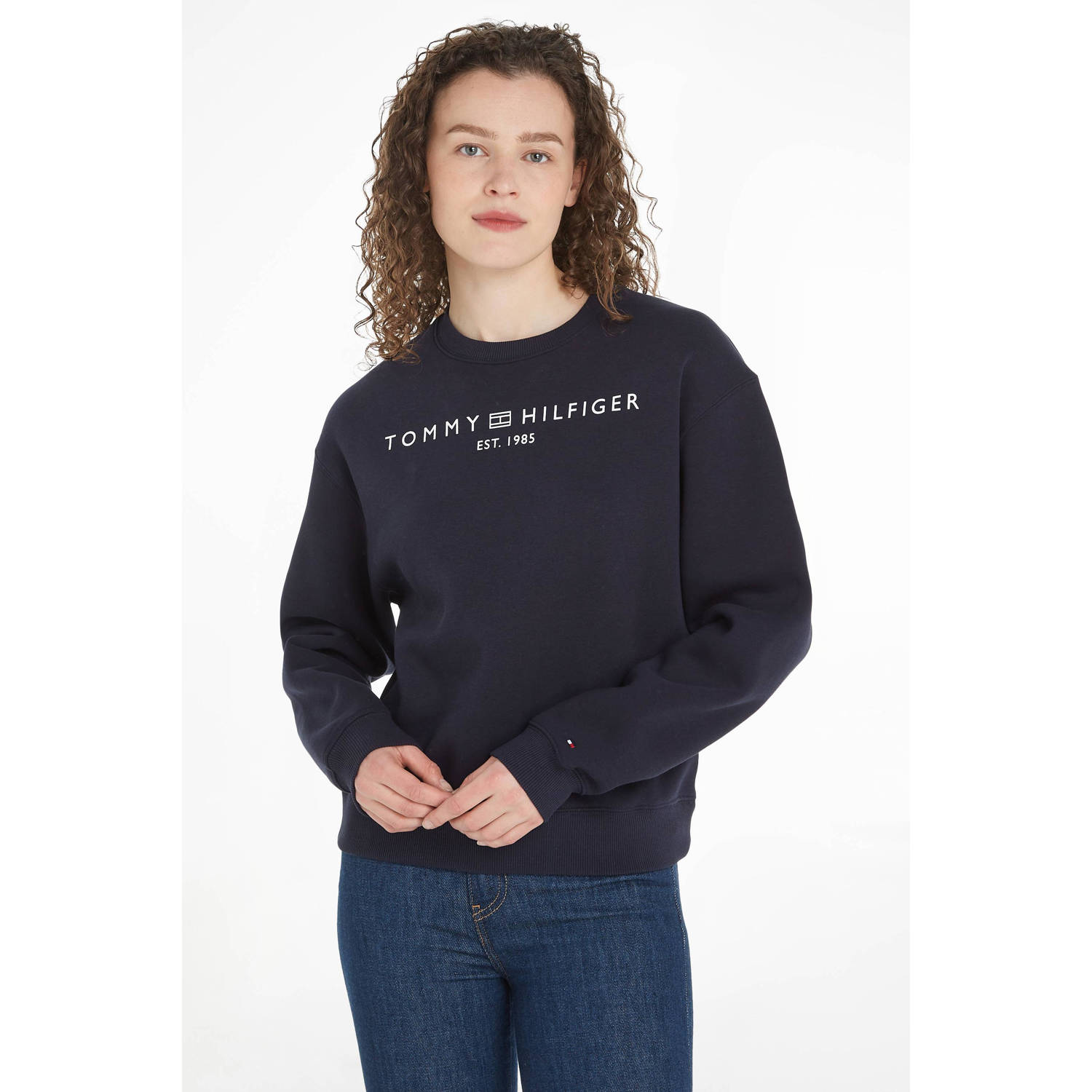 Tommy Hilfiger sweater met logo donkerblauw