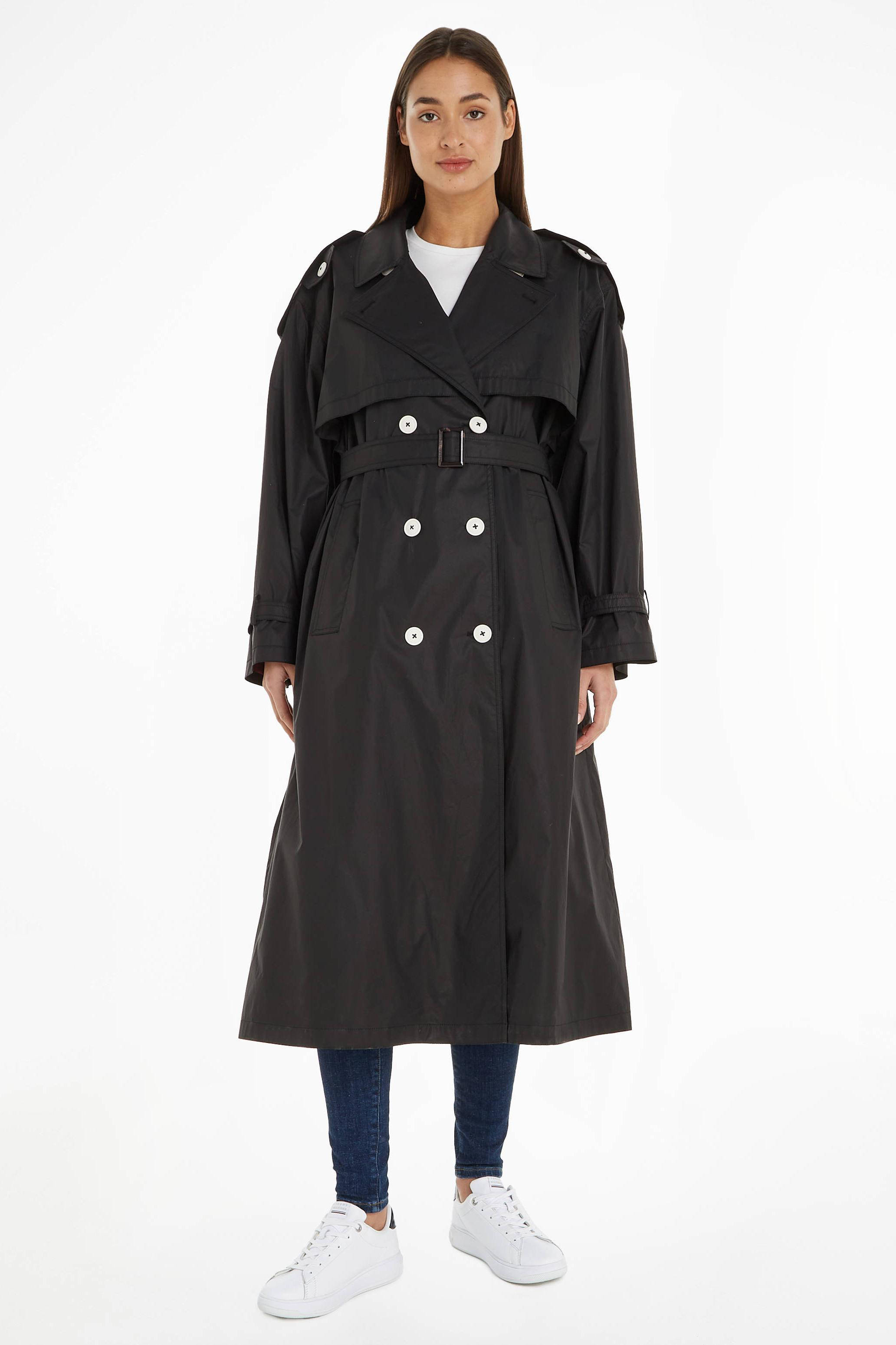 Tommy Hilfiger trenchcoat jas met ceintuur zwart wehkamp