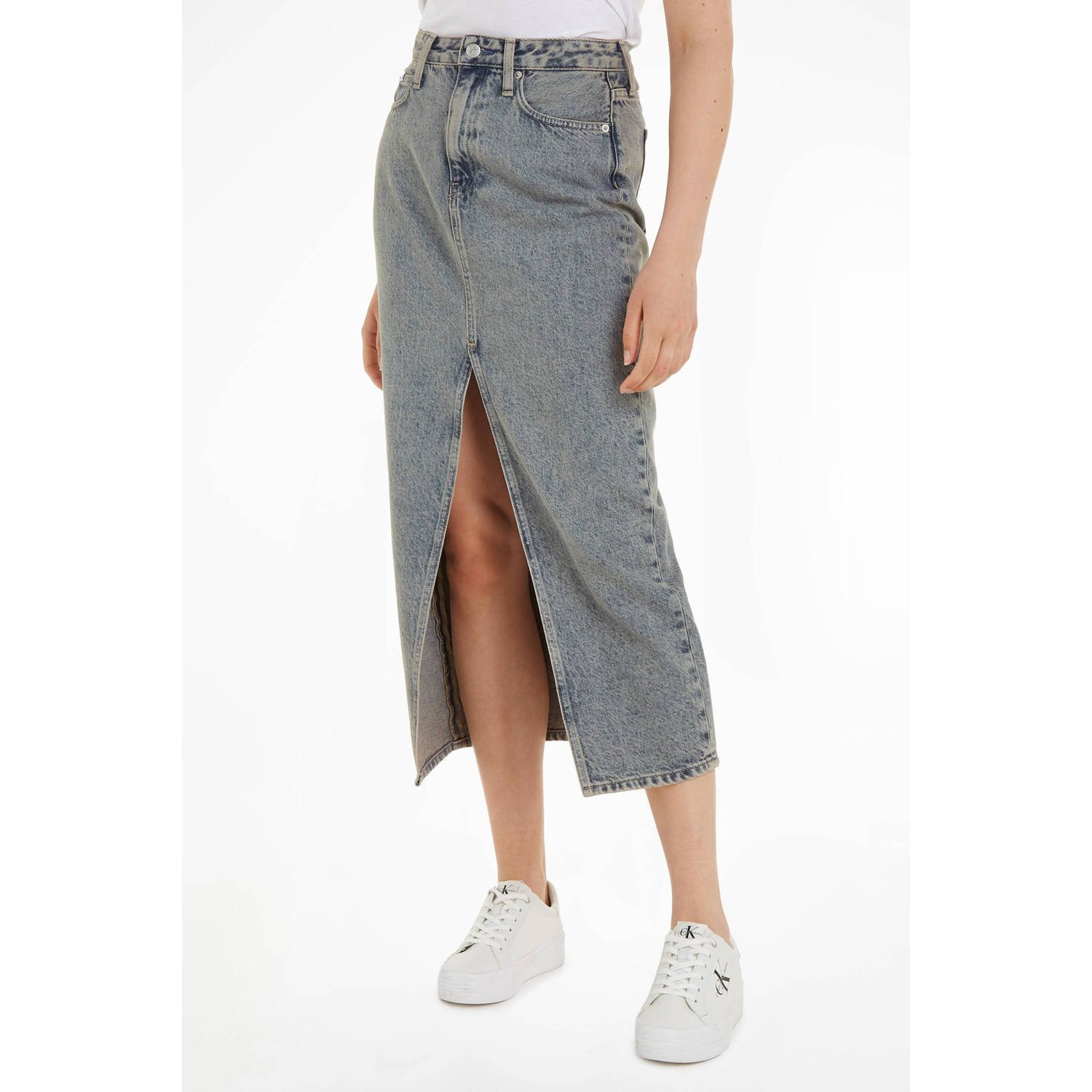 CALVIN KLEIN Dames Rokken Front Split Maxi Denim Skirt Lichtblauw