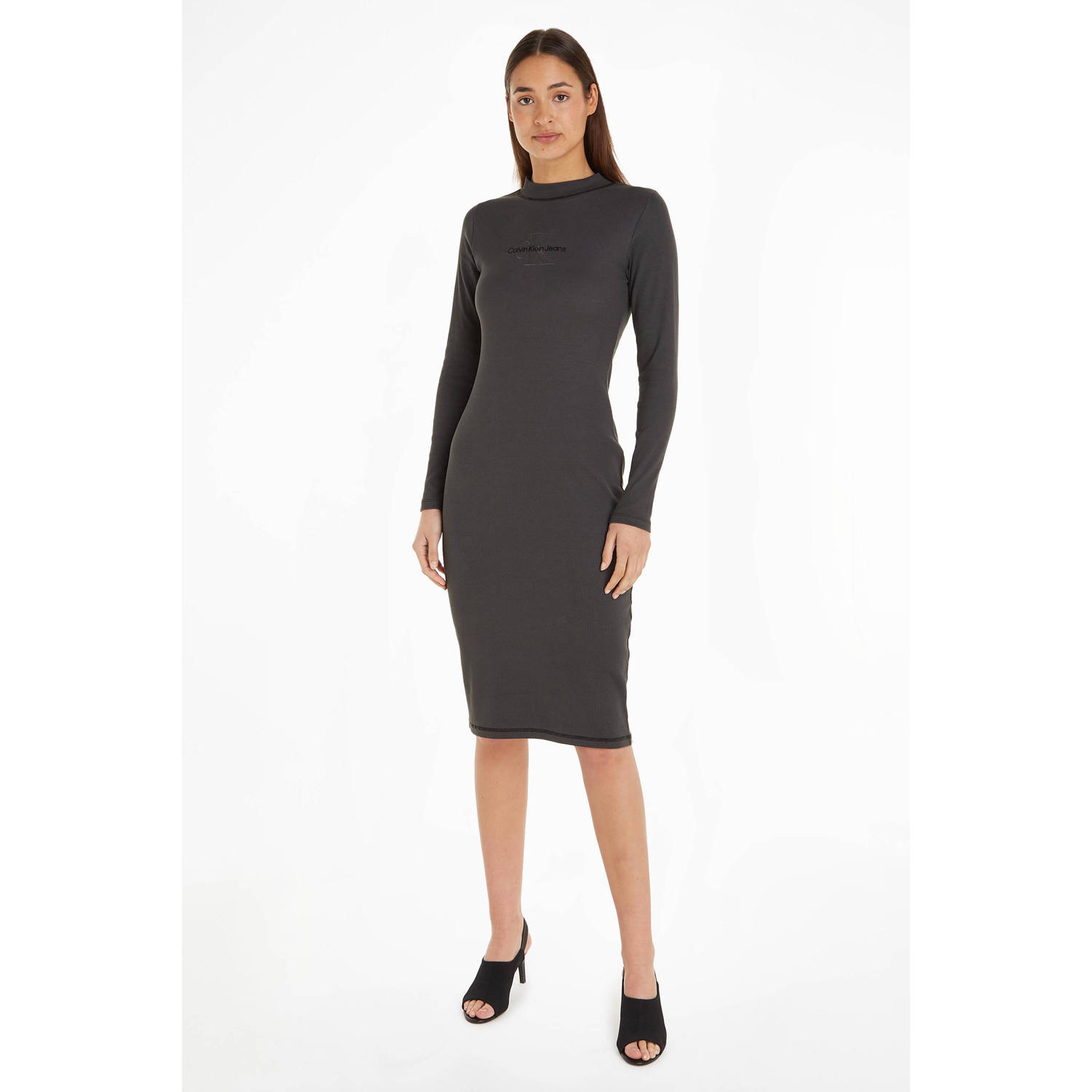 CALVIN KLEIN JEANS fijngebreide bodycon jurk met logo zwart