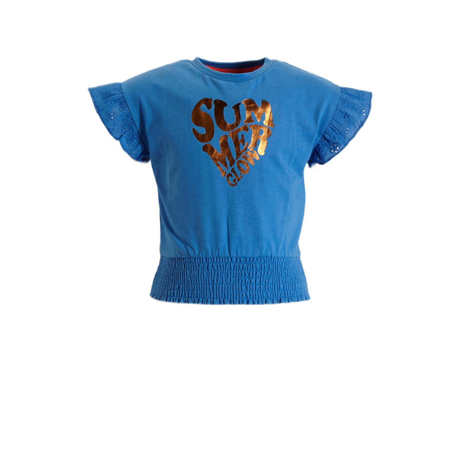 Orange Stars T-shirt Paulien met tekstopdruk blauw