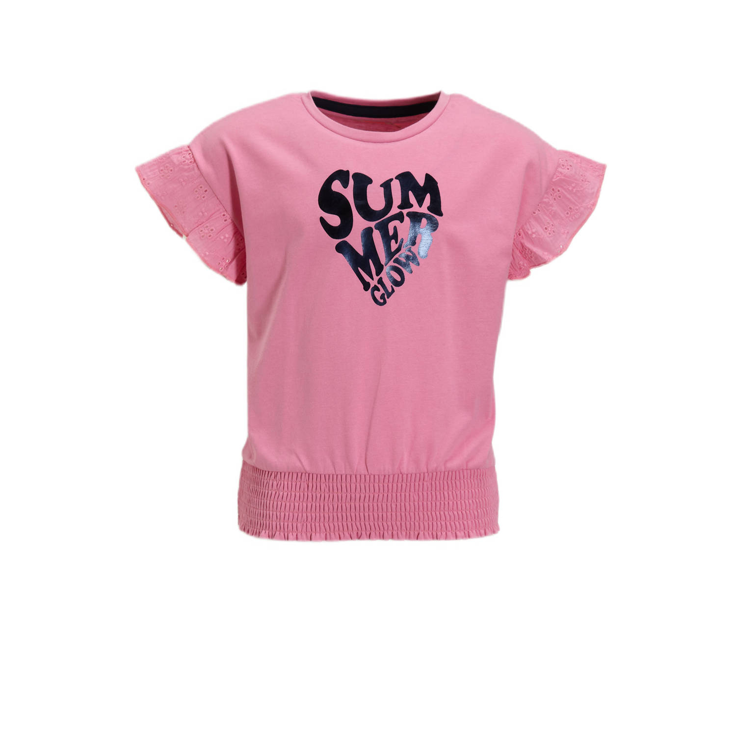 Orange Stars T-shirt Paulien met tekstopdruk roze Meisjes Katoen Ronde hals 110 116