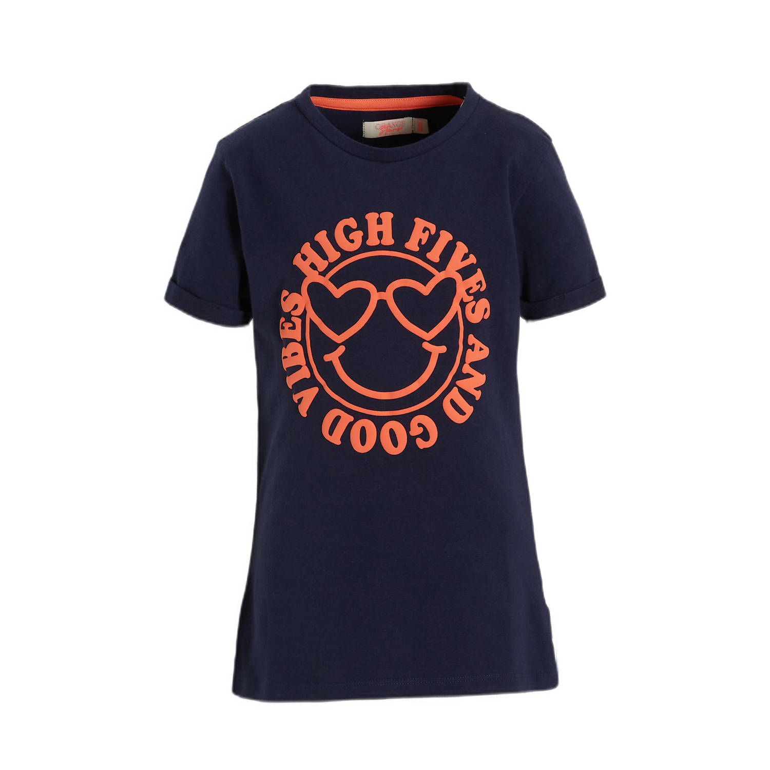 Orange Stars T-shirt Paulette met tekstopdruk donkerblauw Meisjes Katoen Ronde hals 110 116