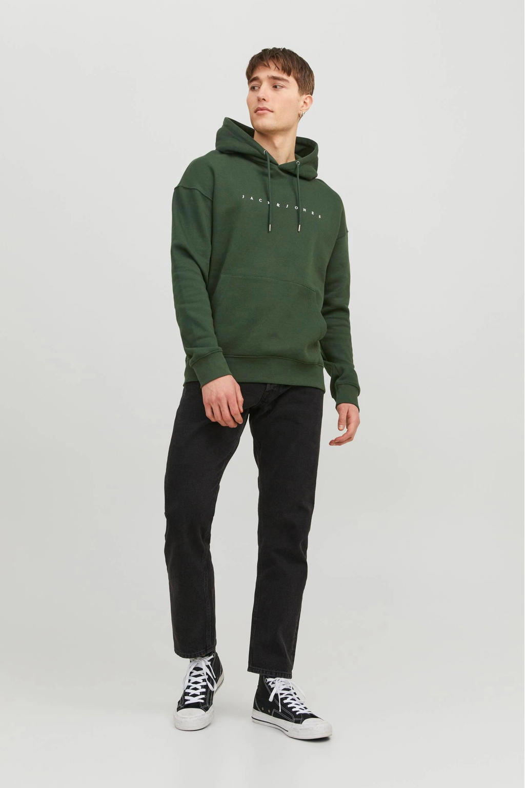 JACK & JONES ESSENTIALS hoodie JJESTAR met printopdruk groen