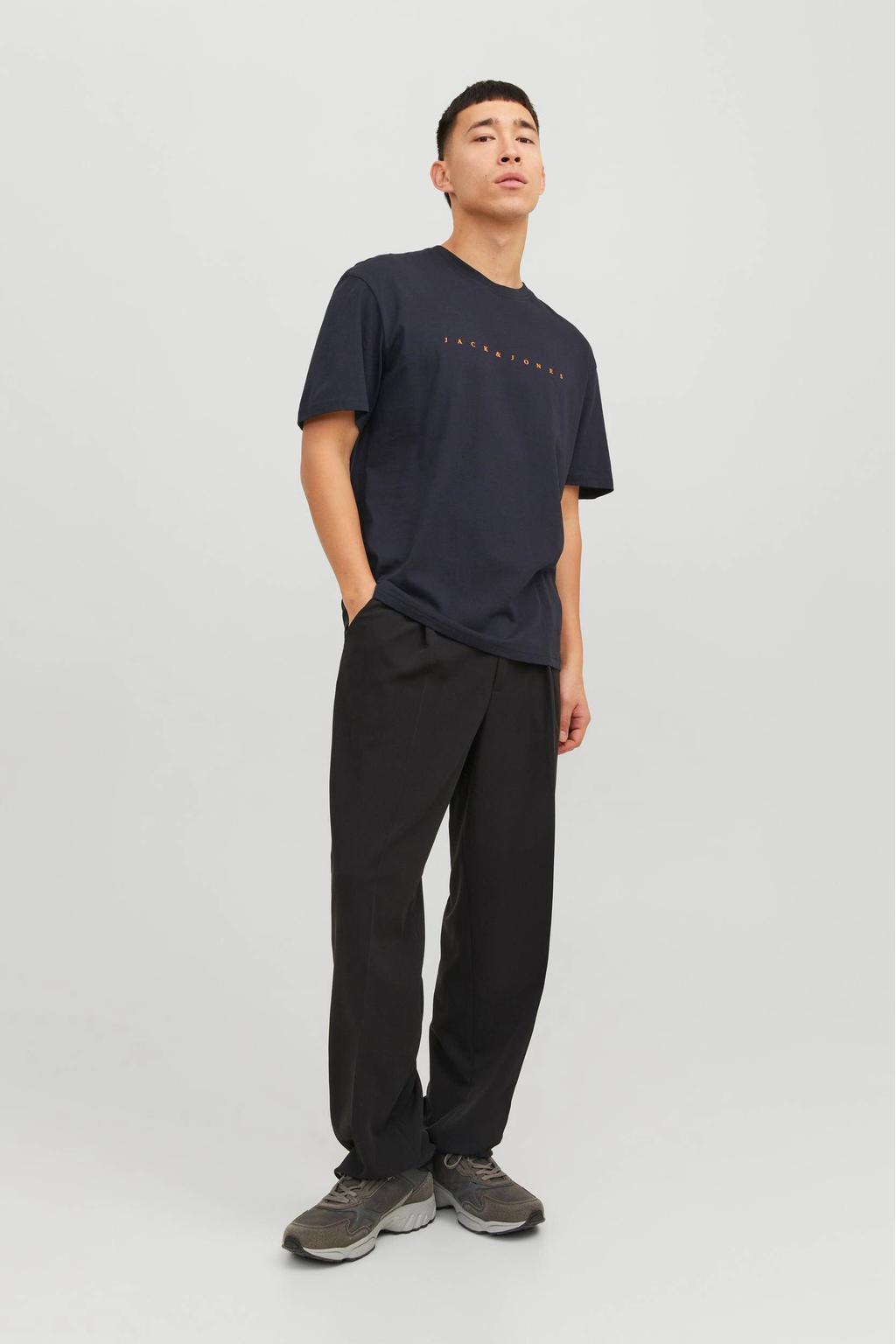 JACK & JONES ESSENTIALS regular fit T-shirt JJESTAR met printopdruk donkerblauw