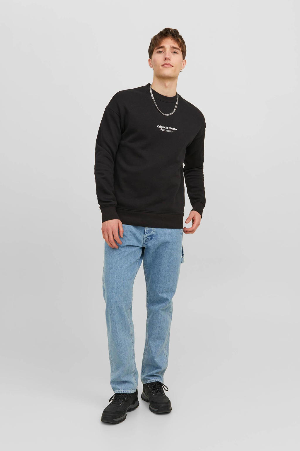 JACK & JONES ORIGINALS sweater JORVESTERBRO met printopdruk zwart