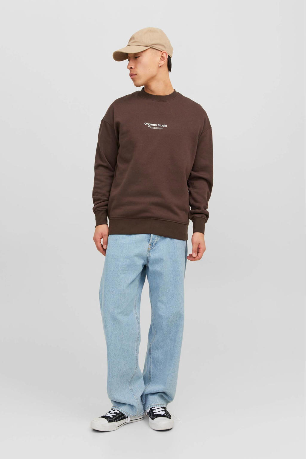 JACK & JONES ORIGINALS sweater JORVESTERBRO met printopdruk bruin