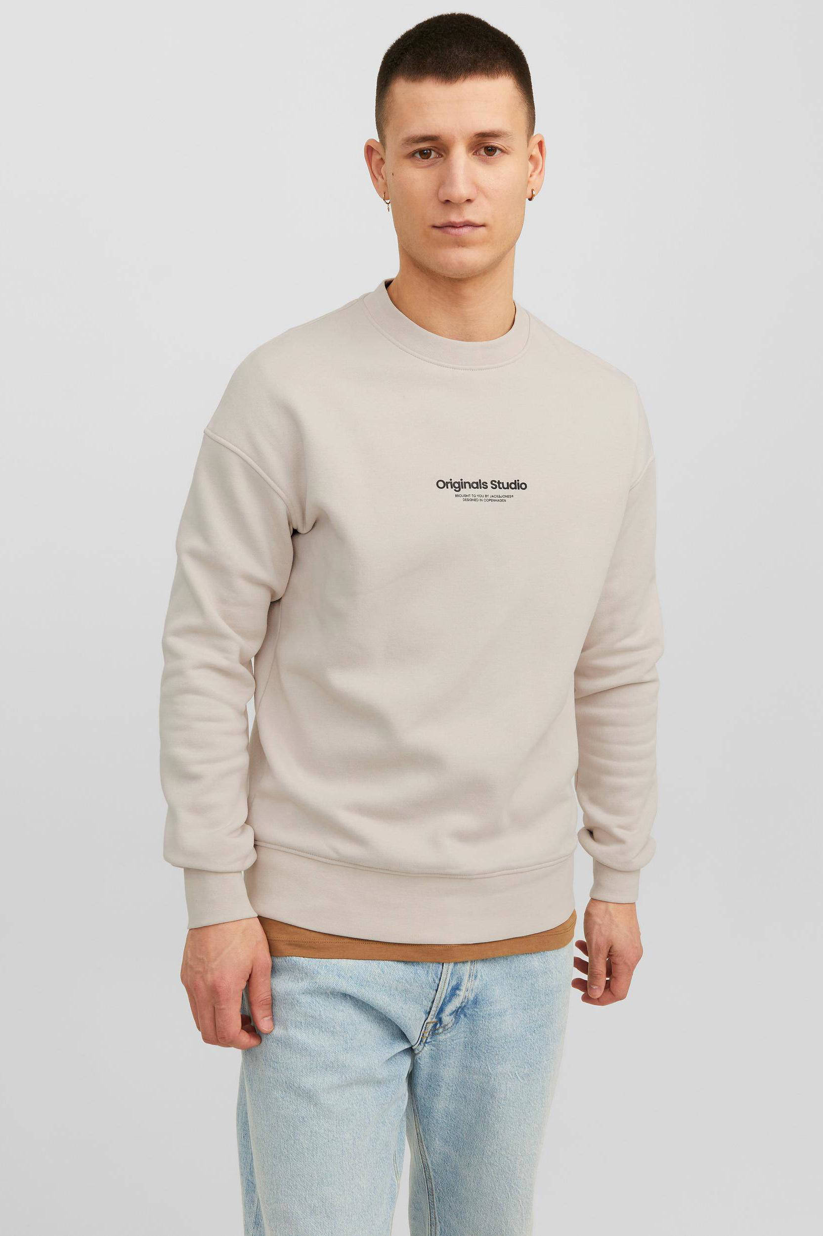 JACK JONES ORIGINALS sweater JORVESTERBRO met printopdruk grijs