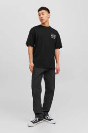 thumbnail: Zwarte heren JACK & JONES ORIGINALS oversized T-shirt van katoen met korte mouwen en ronde hals