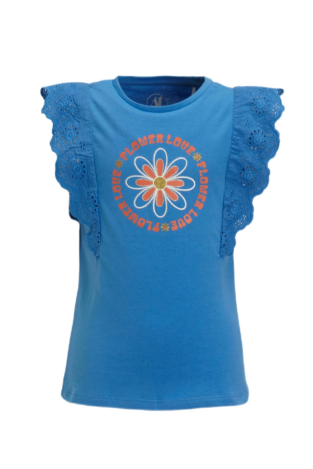 Blauwe meisjes Anytime T-shirt van polyester met printopdruk, korte mouwen en ronde hals