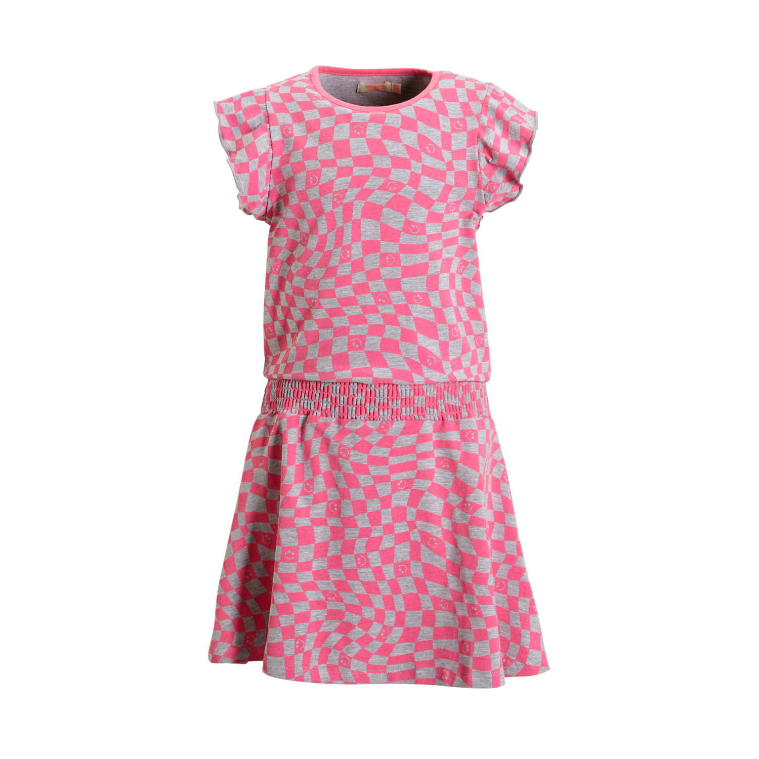 Orange Stars jurk Phyllis met all over print roze Meisjes Katoen Ronde hals 110 116