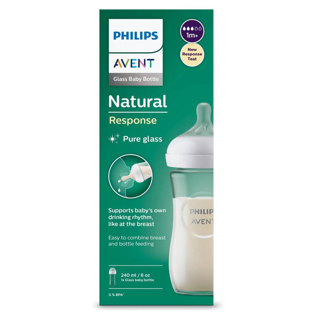 Philips AVENT Natural Response Glazen Babyfles 240 ml 1M+ Snelheid 3-speen SCY933/01