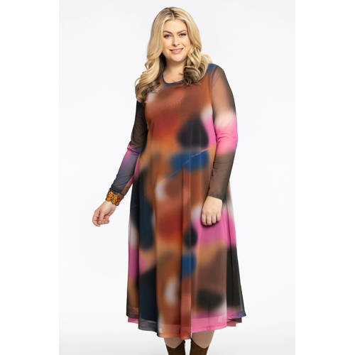 YOEK mesh A-lijn jurk met all over print multi afbeelding