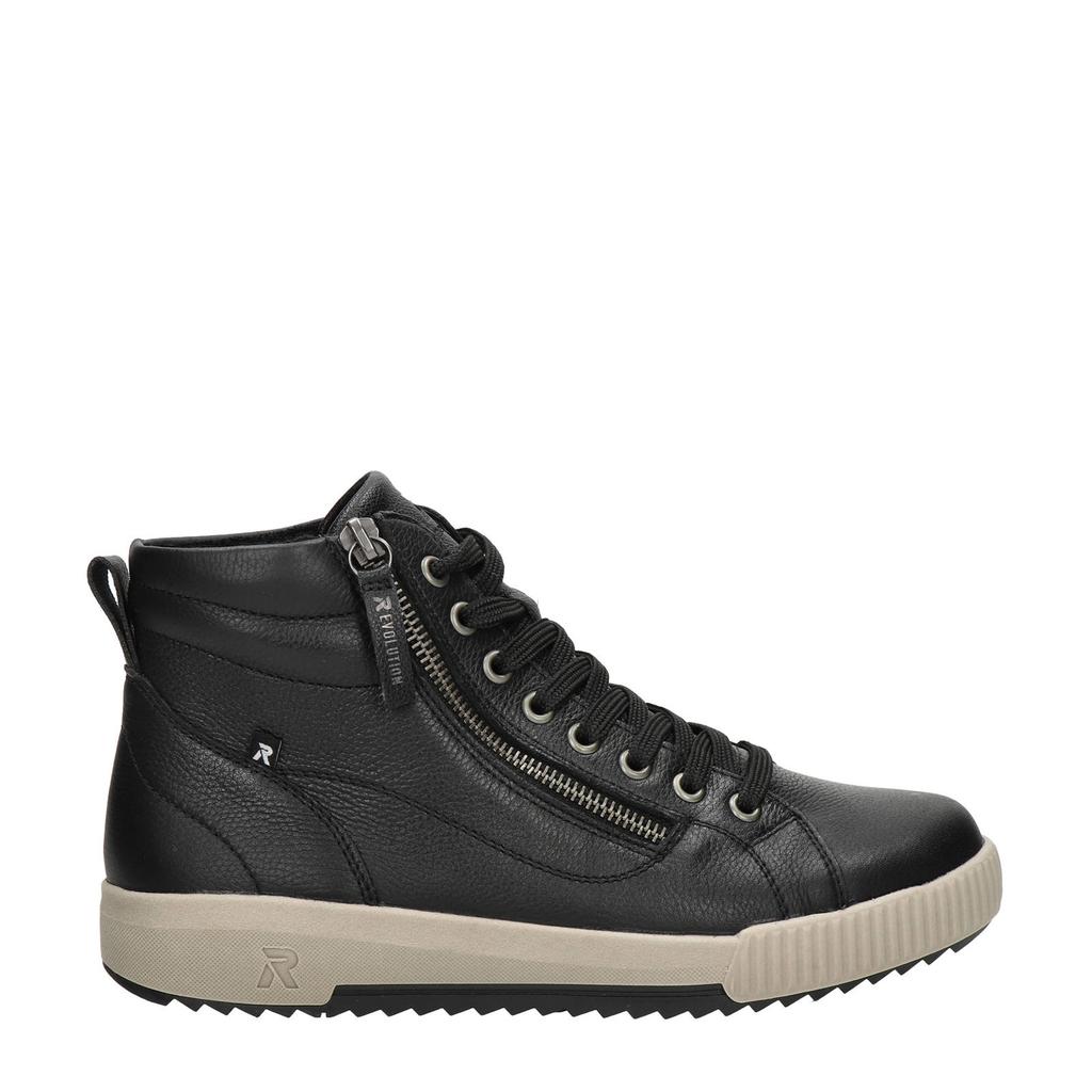 Zwarte dames Rieker leren sneakers met veters