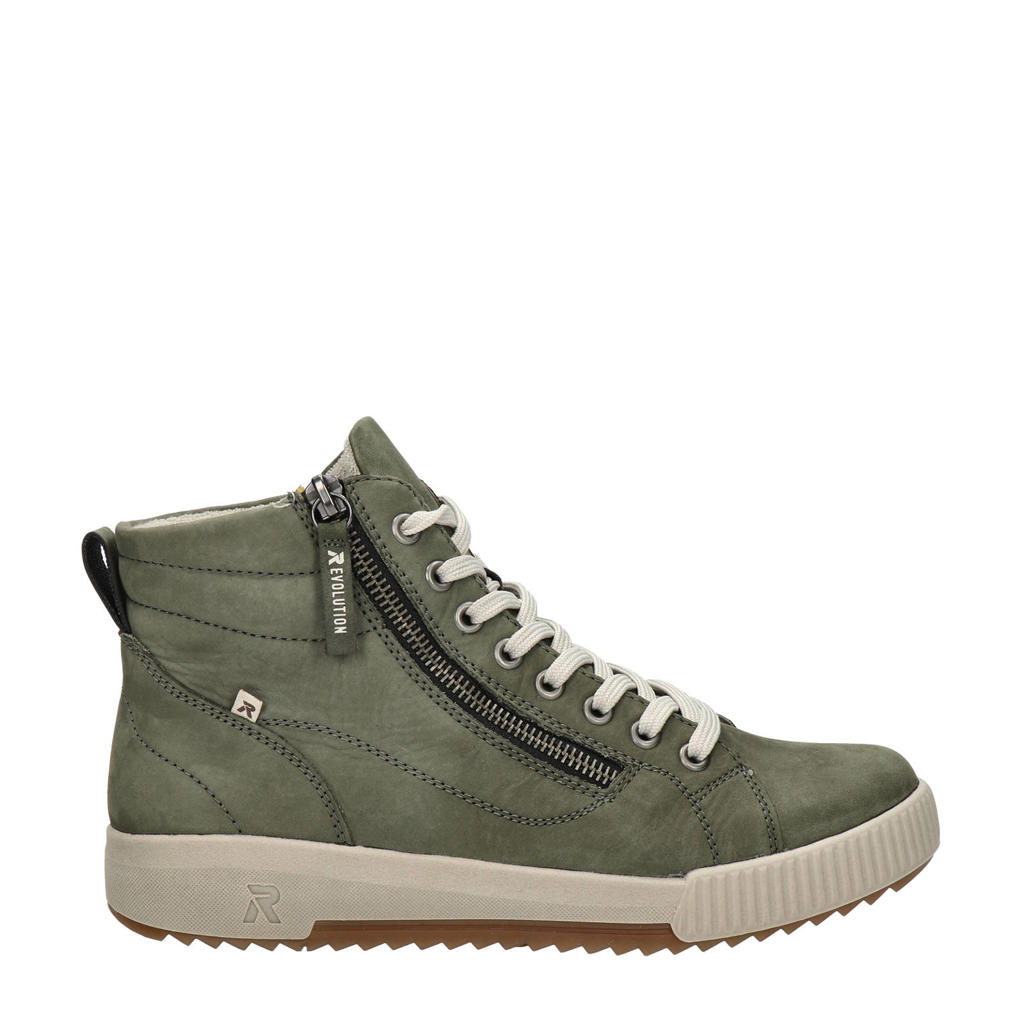 Groene dames Rieker leren sneakers van nubuck met veters