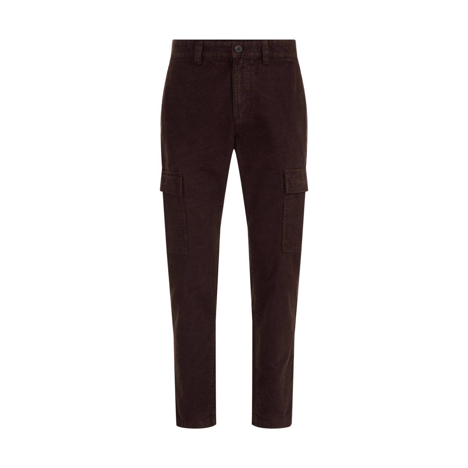 WE Fashion corduroy tapered fit cargo broek donkerbruin