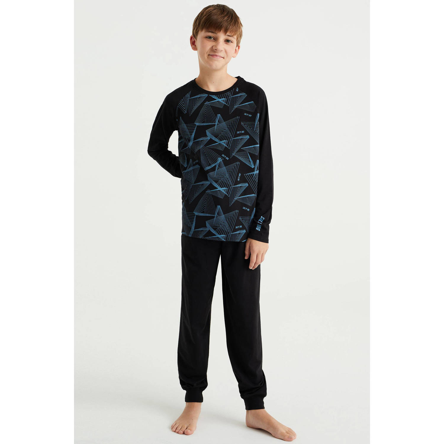 WE Fashion Salty Dog pyjama met all over print zwart blauw