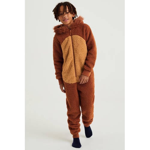 WE Fashion teddy onesie Tijger roestbruin/camel