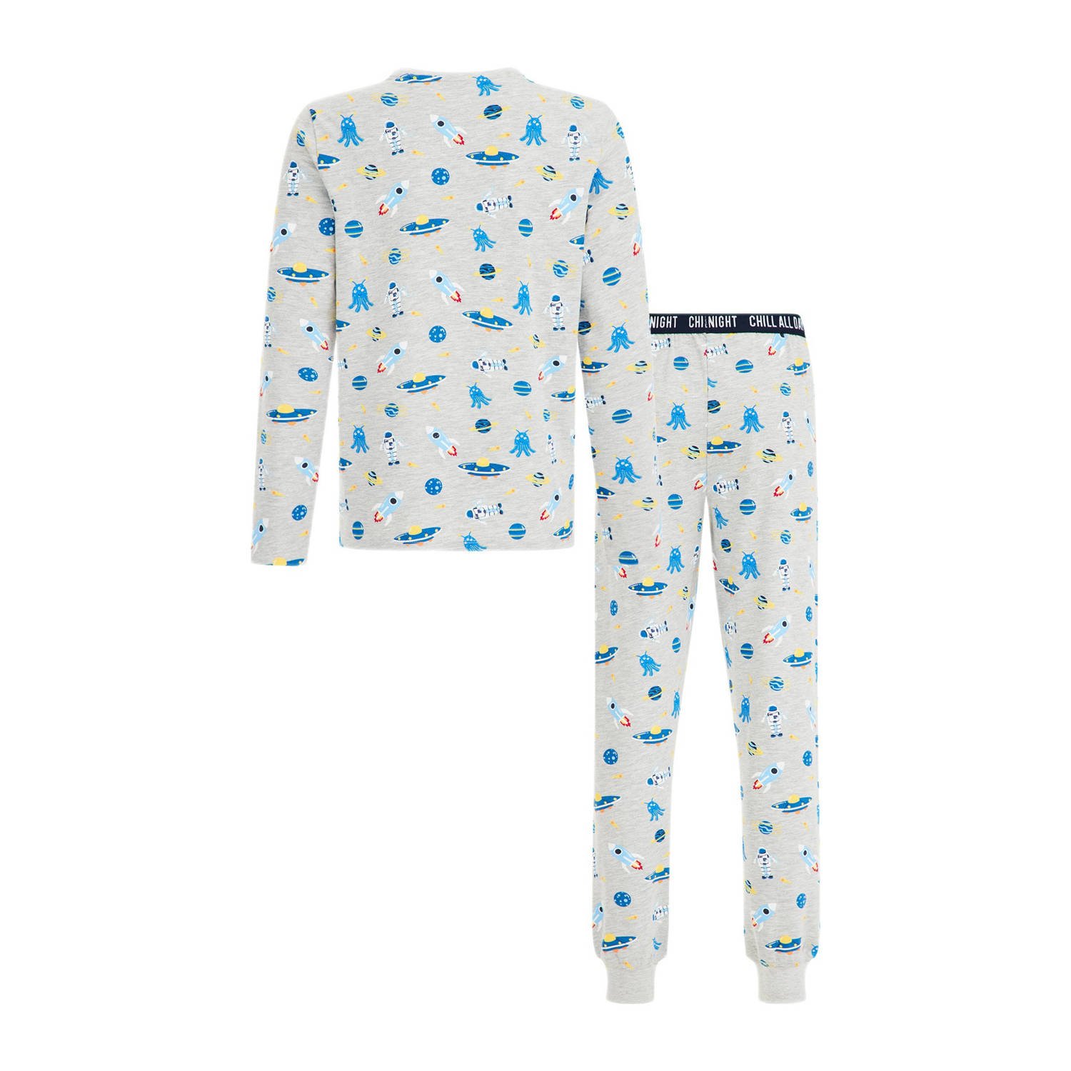 WE Fashion pyjama met all over print lichtgrijs melange blauw