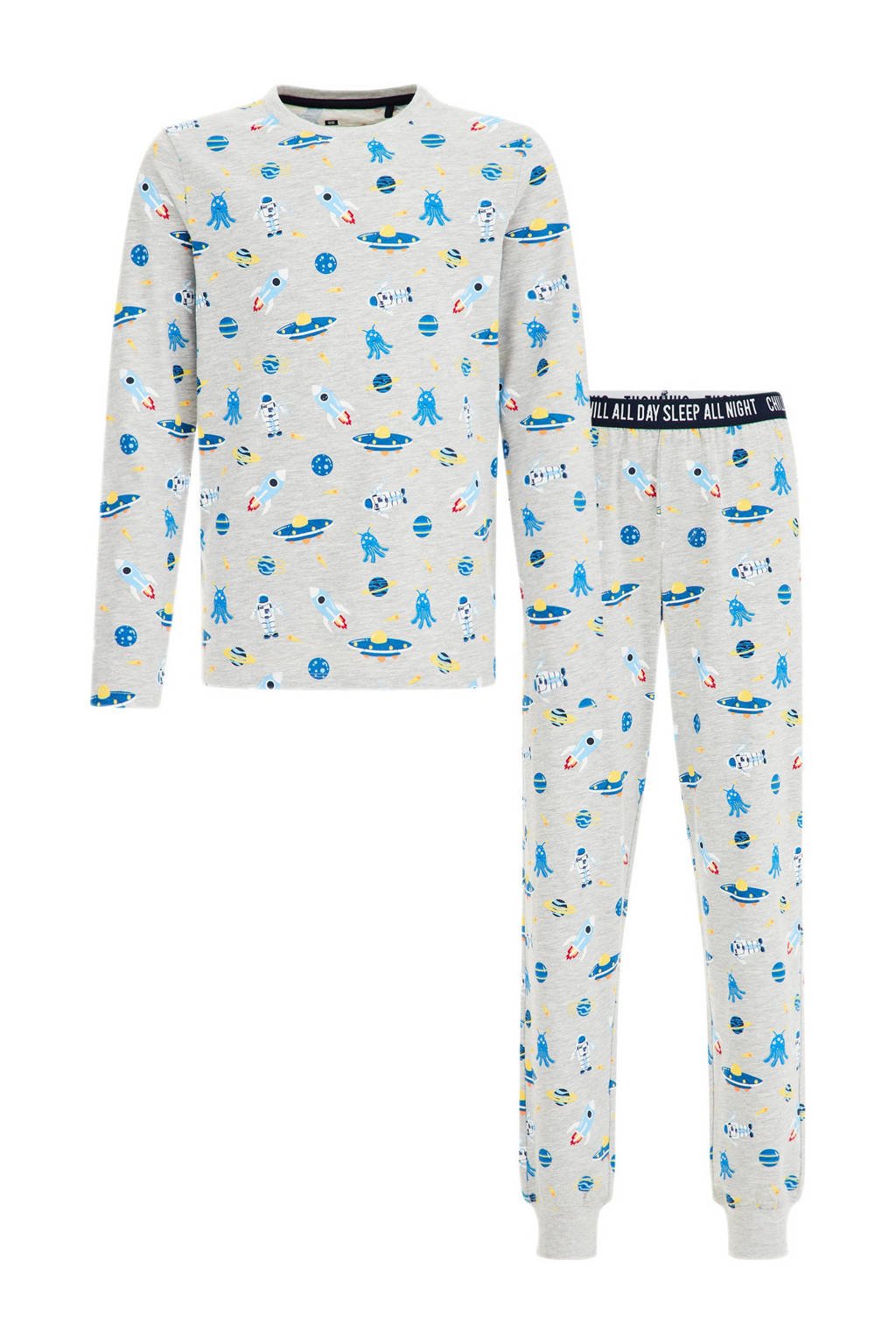 pyjama met all over print lichtgrijs melange/blauw