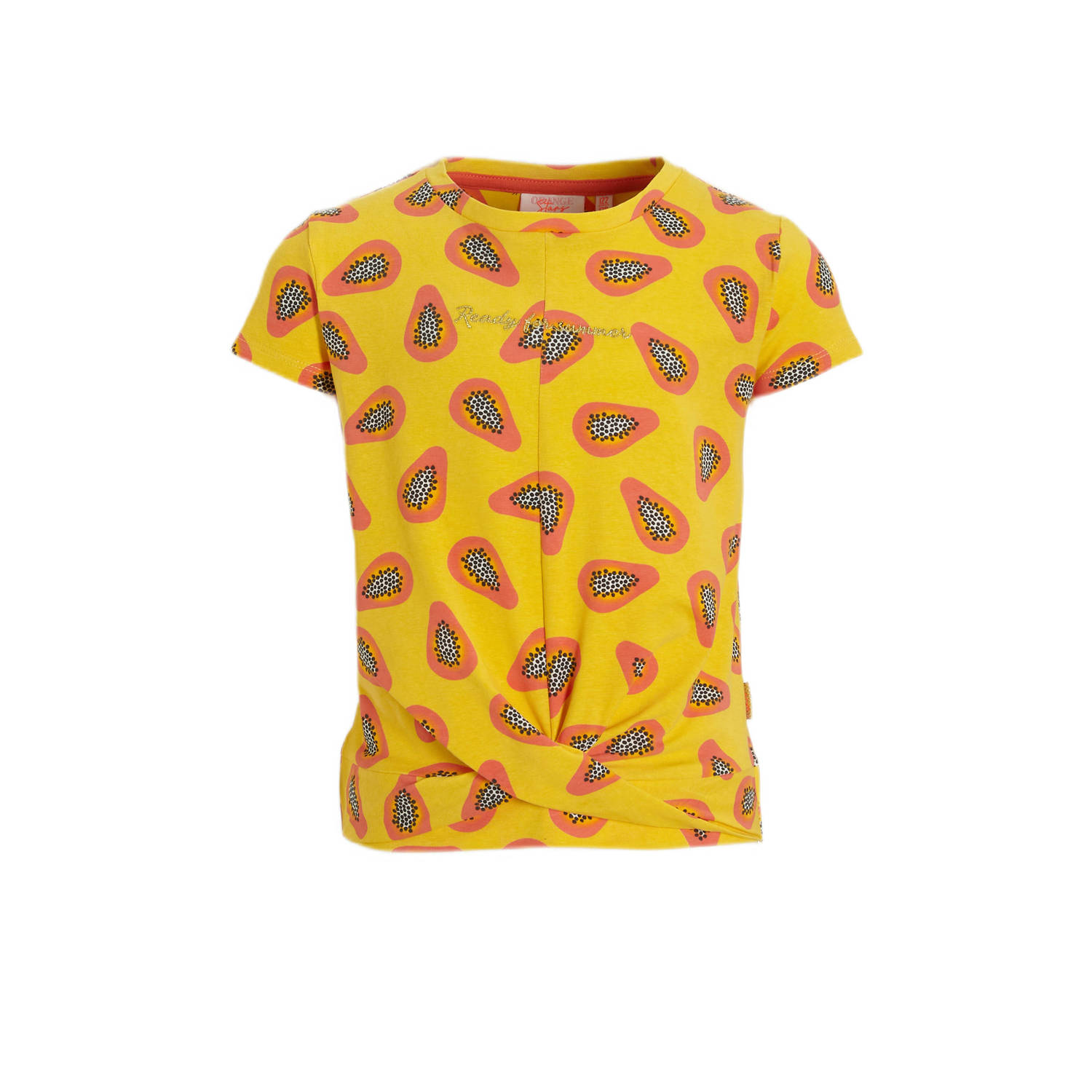 Orange Stars T-shirt Patrice met all over print geel Meisjes Katoen Ronde hals 110 116