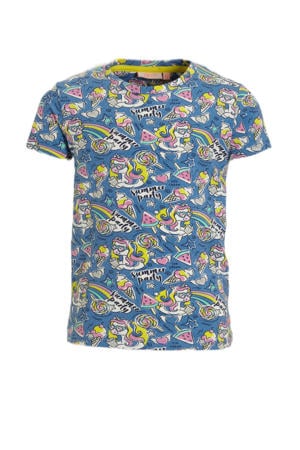 T-shirt Prya met all over print blauw