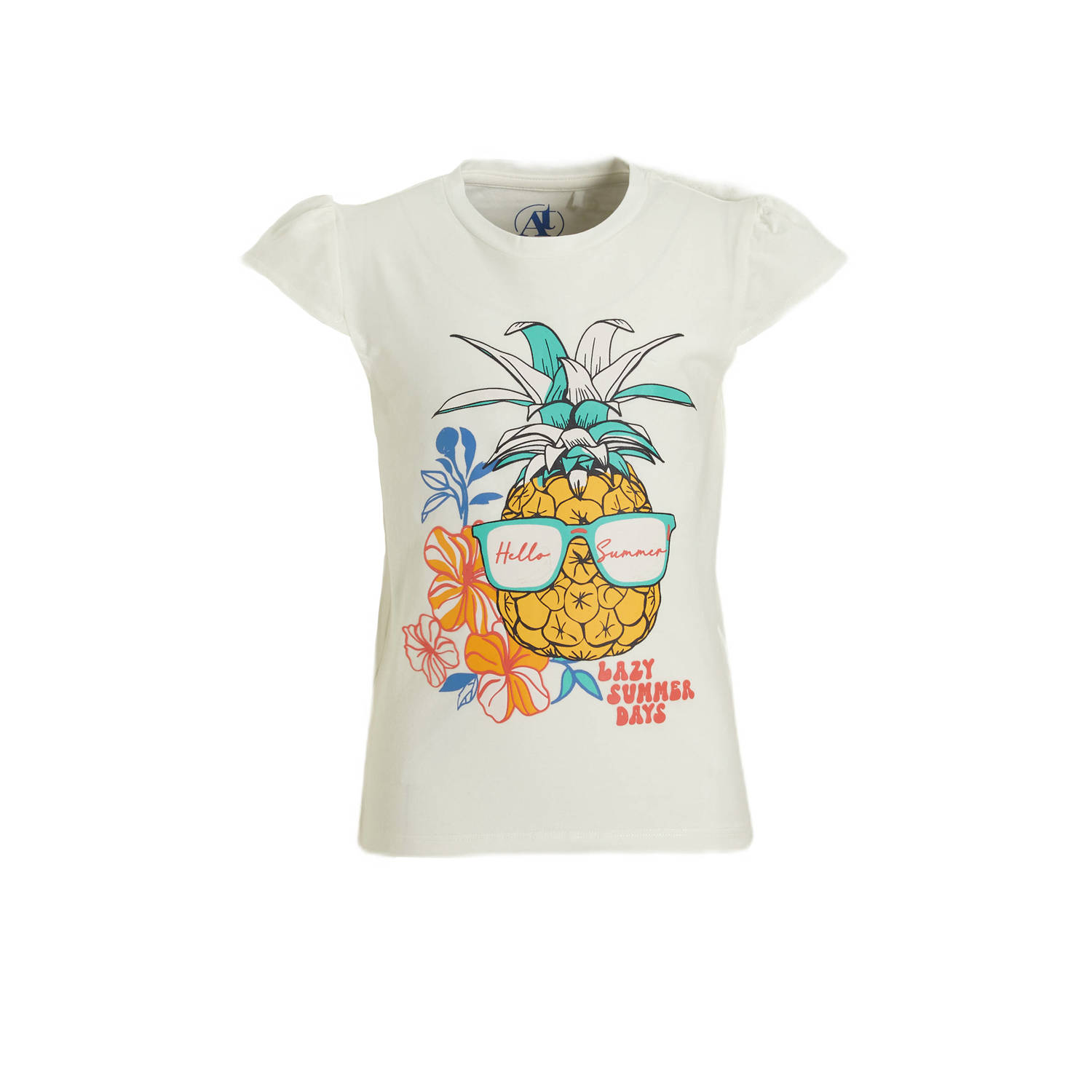 Anytime T-shirt met printopdruk wit Meisjes Katoen Ronde hals Printopdruk 110 116