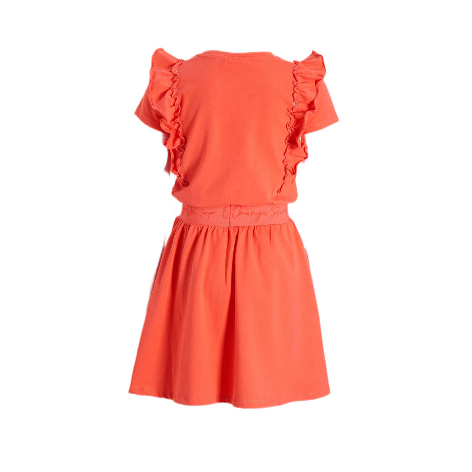 Orange Stars jurk Petronella met tekstopdruk koraal