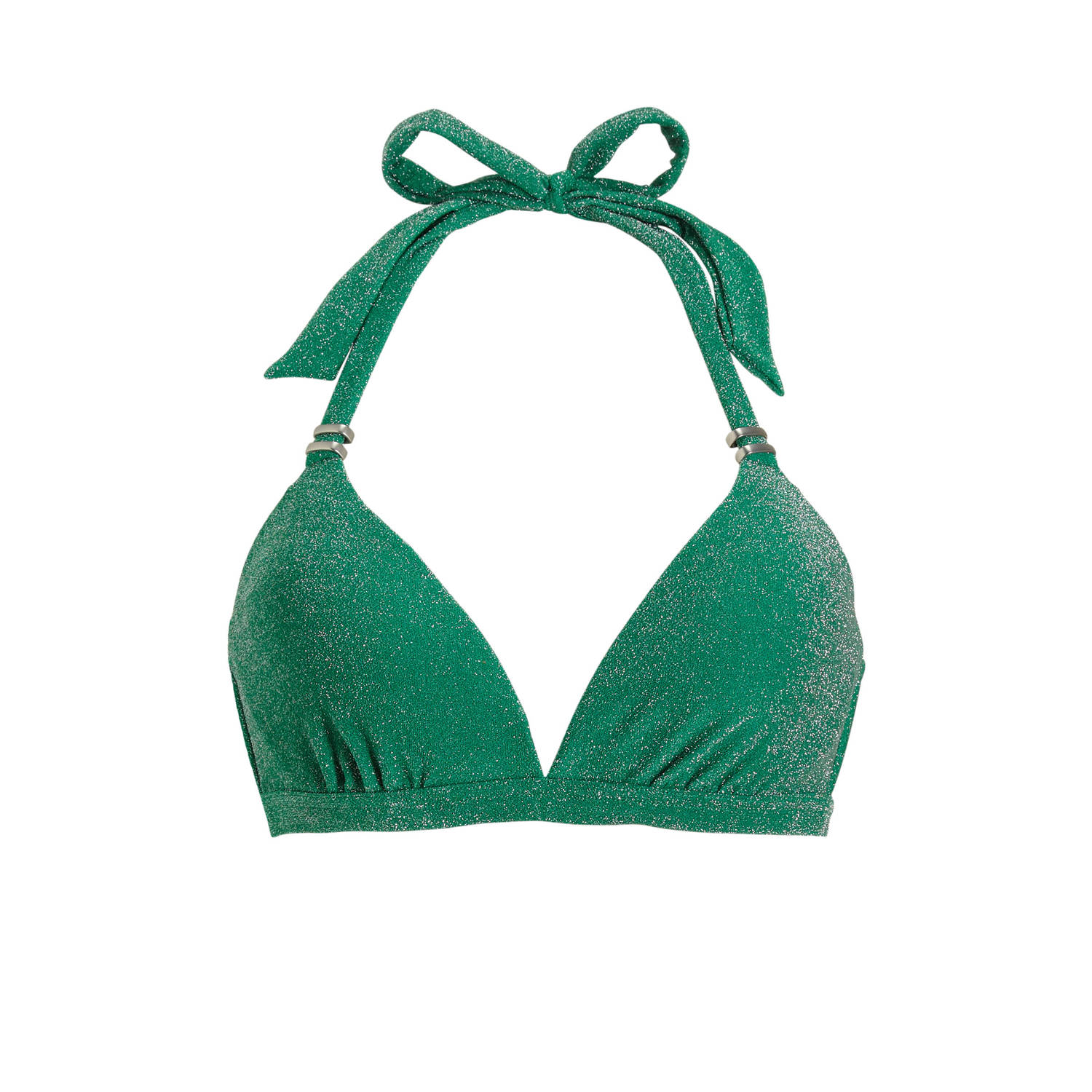 BEACHWAVE voorgevormde halter bikinitop met lurex groen