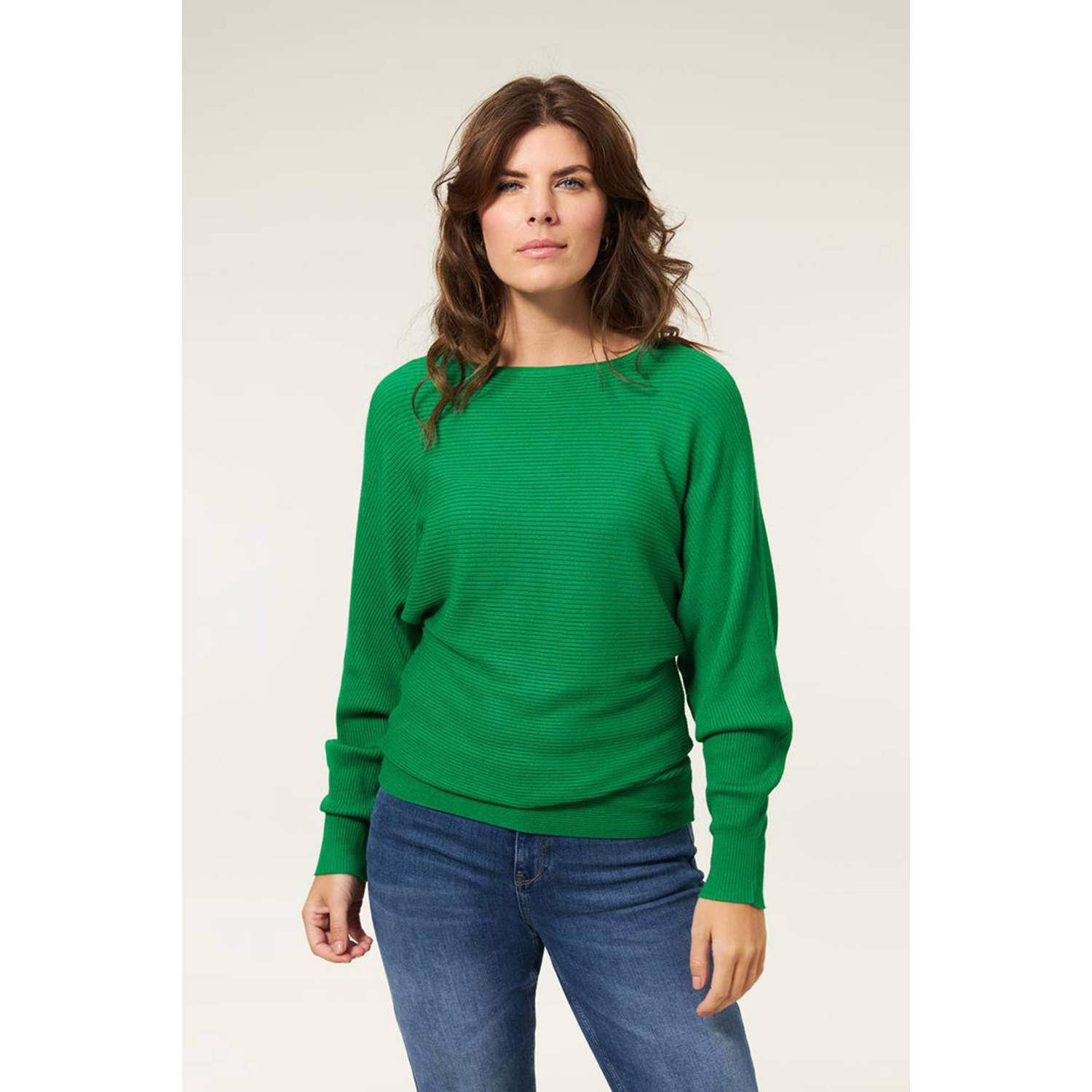 Miss Etam Regulier trui Letizia rib sweater groen