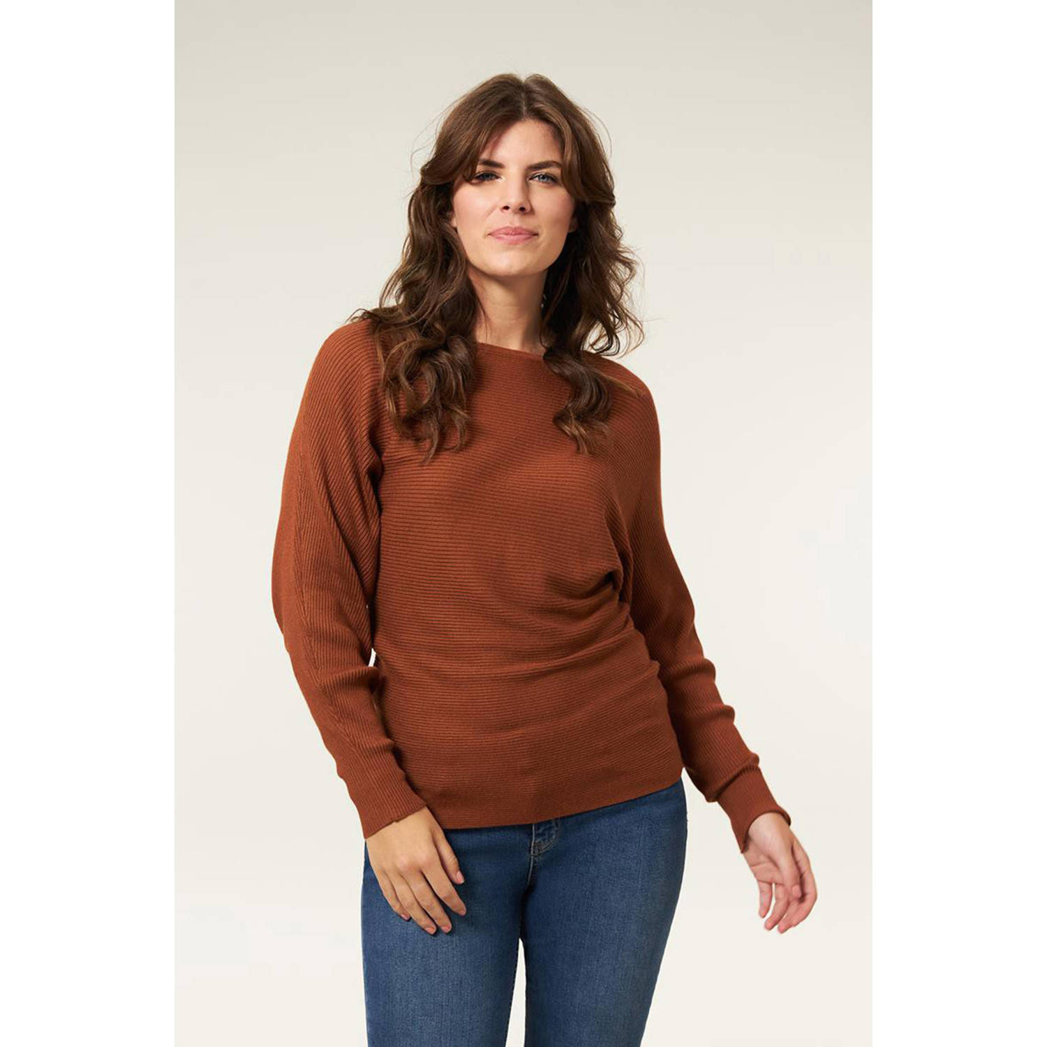 Miss Etam Regulier trui Letizia rib sweater bruin