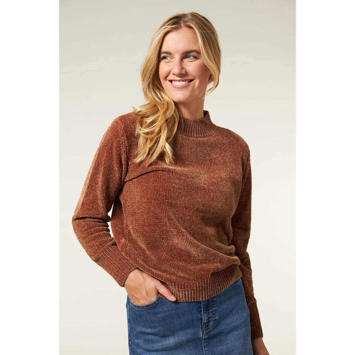 Miss Etam Regulier trui Cynthia sweater chenille bruin