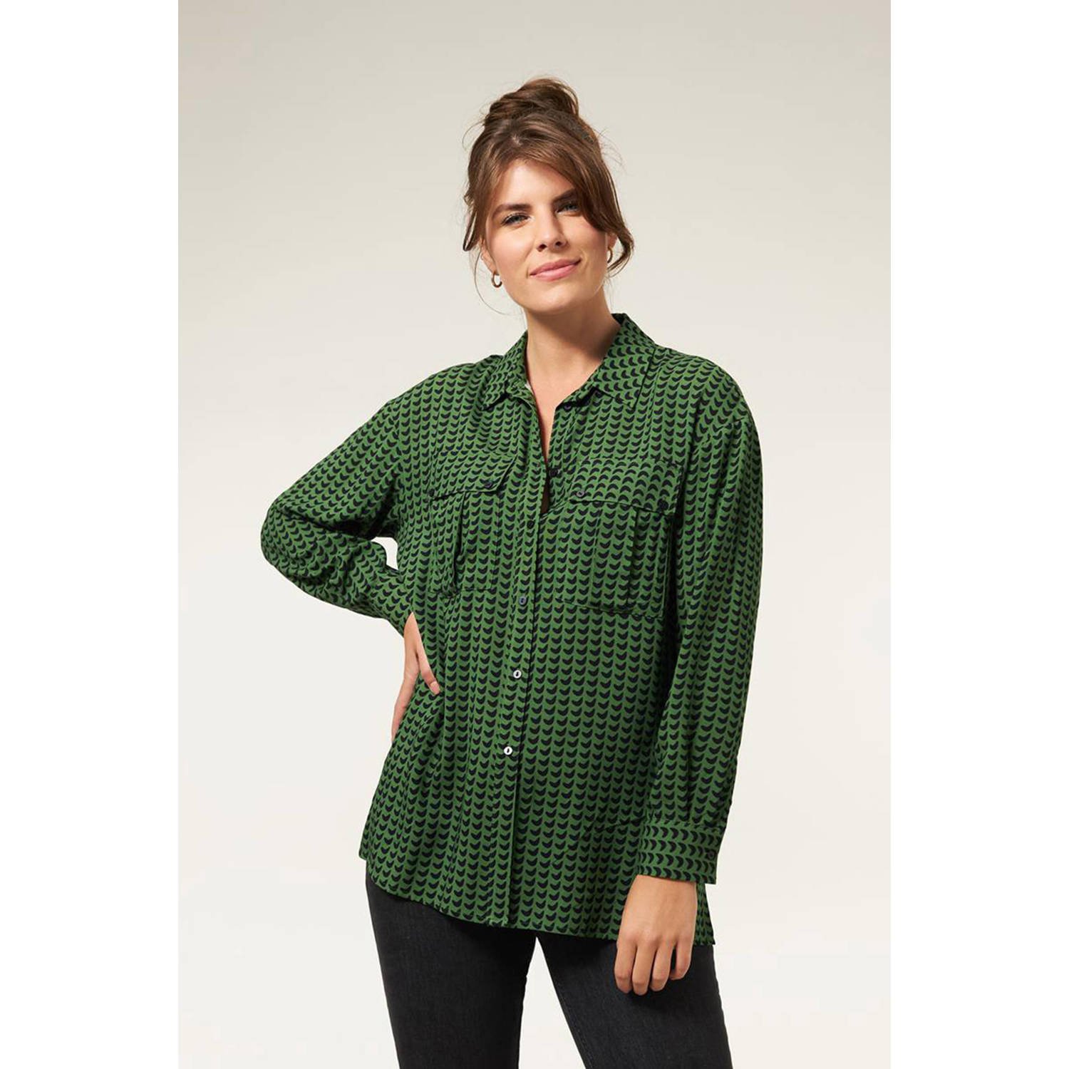 Miss Etam Regulier blouse Paddy Blouse met all over print groen zwart