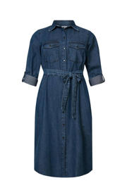 thumbnail: Miss Etam Plus spijker blousejurk Dunya met ceintuur medium blue denim