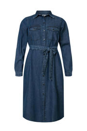 thumbnail: Miss Etam Plus spijker blousejurk Dunya met ceintuur medium blue denim
