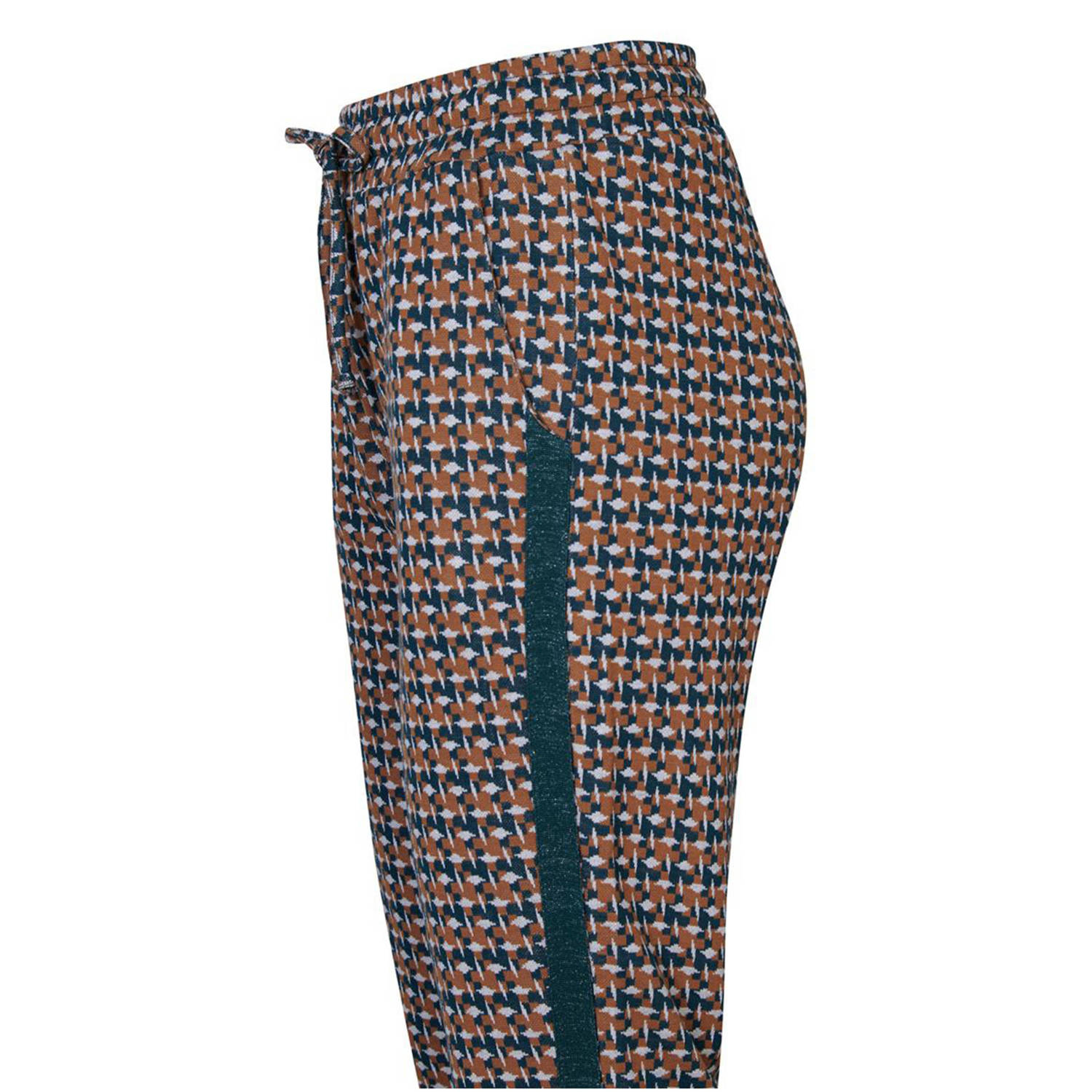 Miss Etam Regulier regular fit broek Celia met all over print bruin donkerblauw
