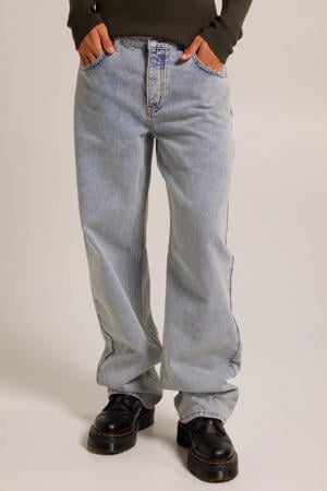 low waist loose jeans light blue denim